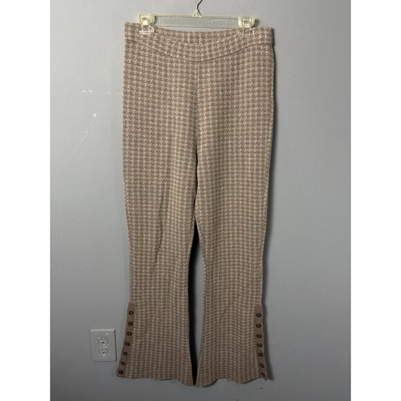 *FLAW, READ* NAADAM Womens L Brown Houndstooth Sweater Pants Wool/Cashmere Blend - Picture 2 of 9